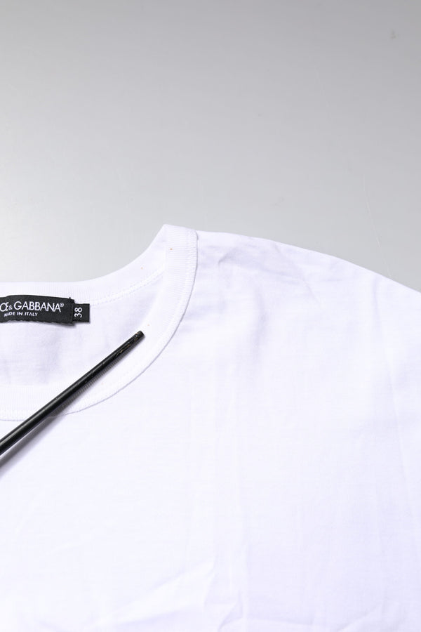 White Cotton Crew Neck Cropped Top T-shirt