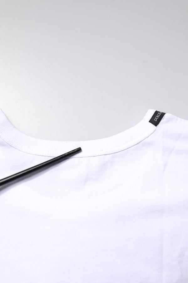 White Cotton Crew Neck Cropped Top T-shirt