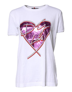 White Printed Cotton Round Neck Top T-shirt