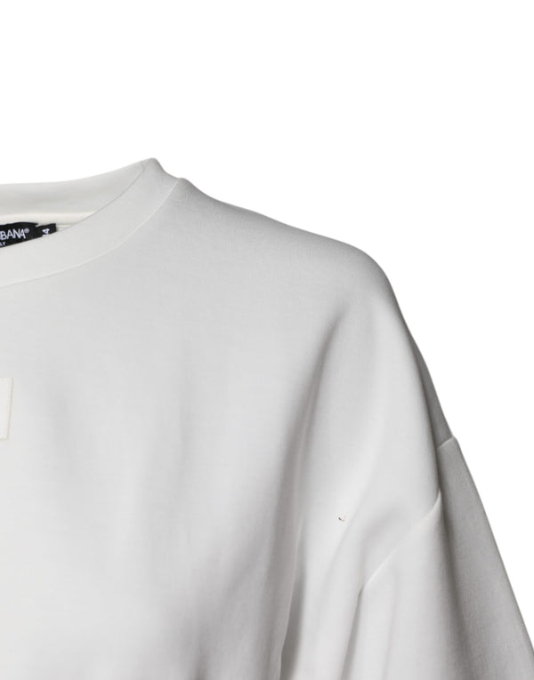 White Cotton Blend 3/4 Sleeves Blouse Top