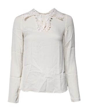 Cream Floral Lace Long Sleeves Blouse Top