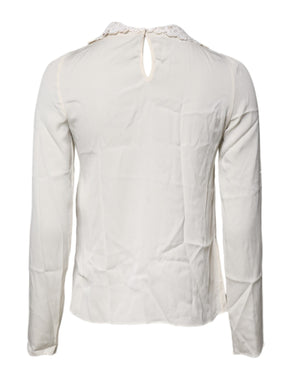 Cream Floral Lace Long Sleeves Blouse Top