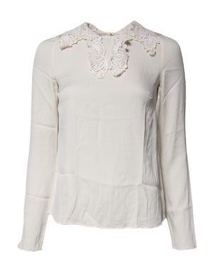 Cream Floral Lace Long Sleeves Blouse Top