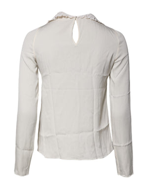 Cream Floral Lace Long Sleeves Blouse Top