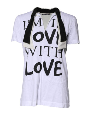 White Cotton Silk Blend Ascot Collar T-shirt