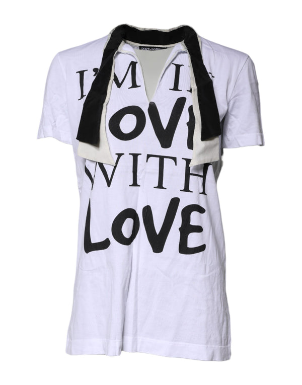 White Cotton Silk Blend Ascot Collar T-shirt