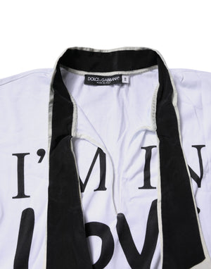 White Cotton Silk Blend Ascot Collar T-shirt