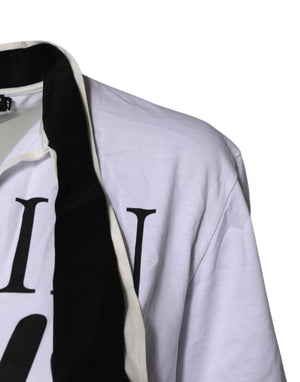 White Cotton Silk Blend Ascot Collar T-shirt