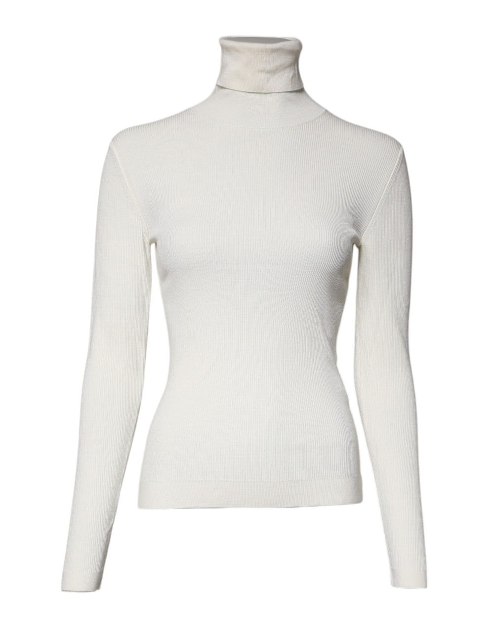 Cream Long Sleeves Turtleneck Slim Sweater