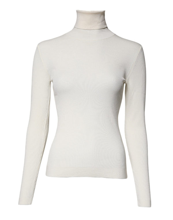 Cream Long Sleeves Turtleneck Slim Sweater