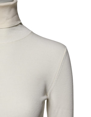 Cream Long Sleeves Turtleneck Slim Sweater