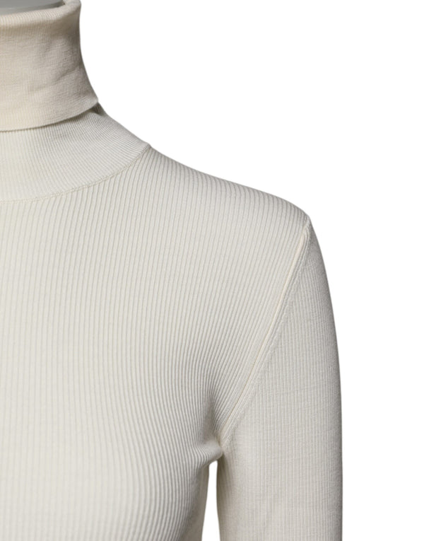 Cream Long Sleeves Turtleneck Slim Sweater