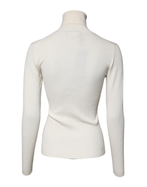 Cream Long Sleeves Turtleneck Slim Sweater