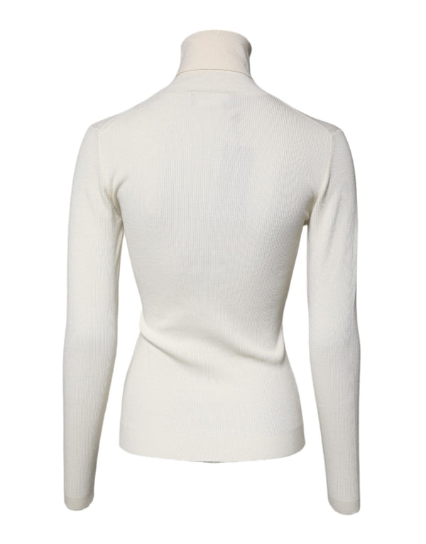 Cream Long Sleeves Turtleneck Slim Sweater