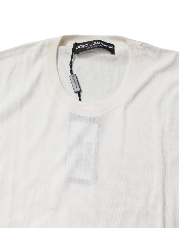 Cream Sleeveless Silk Round Neck Tank Top