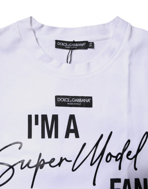 White Printed Cotton Round Neck Top T-shirt