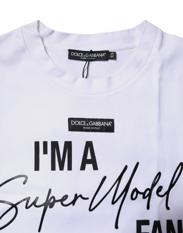 White Printed Cotton Round Neck Top T-shirt