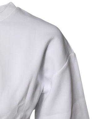 White Cotton Blend 3/4 Sleeves Blouse Top