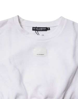 White Cotton Blend 3/4 Sleeves Blouse Top