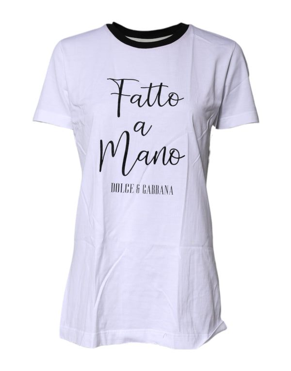 White Printed Round Neck Top Cotton T-shirt