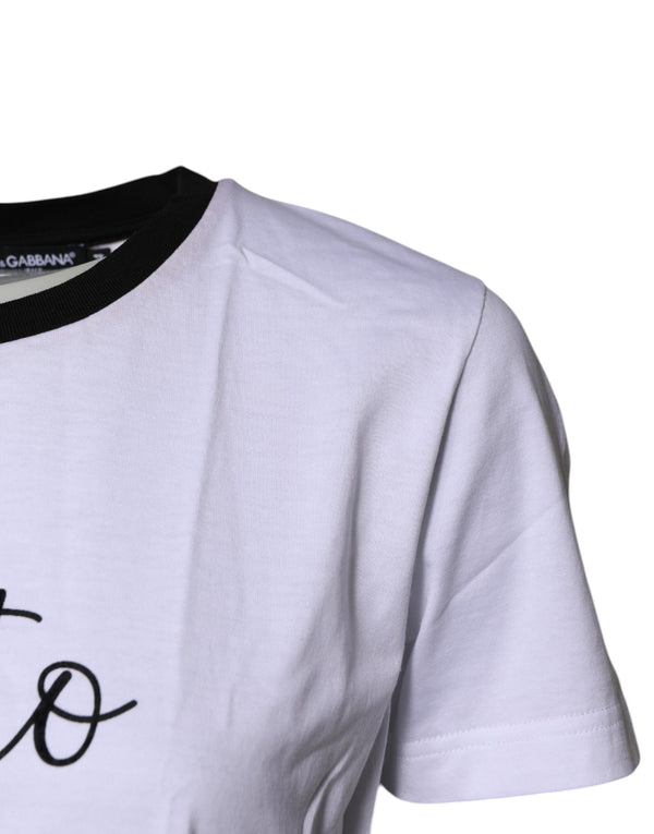 White Printed Round Neck Top Cotton T-shirt