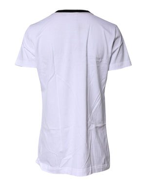 White Printed Round Neck Top Cotton T-shirt