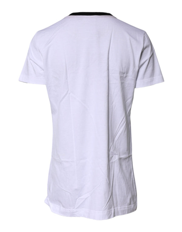 White Printed Round Neck Top Cotton T-shirt