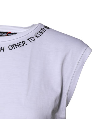 White Cotton Sleeveless Printed Tank T-shirt