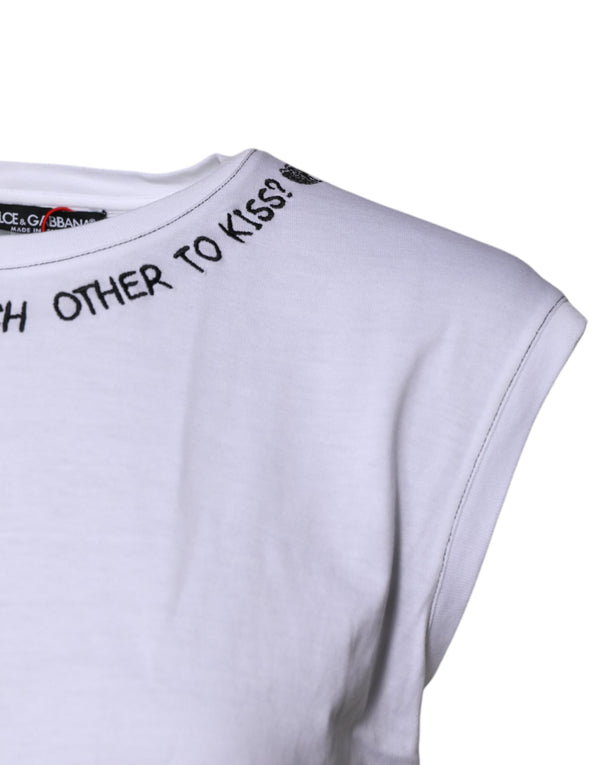 White Cotton Sleeveless Printed Tank T-shirt