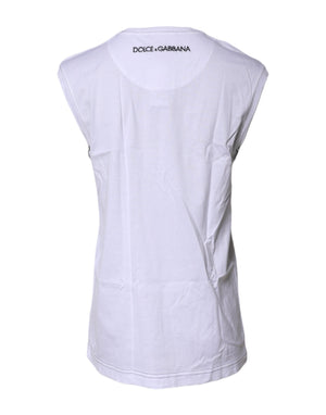 White Cotton Sleeveless Printed Tank T-shirt