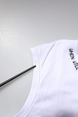 White Cotton Sleeveless Printed Tank T-shirt