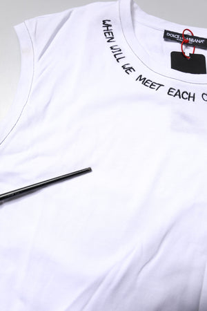 White Cotton Sleeveless Printed Tank T-shirt