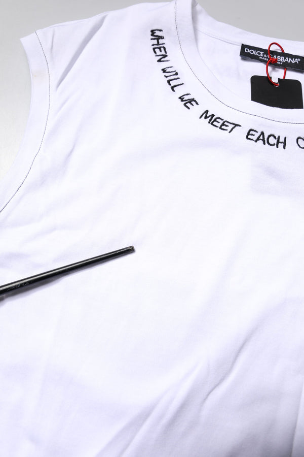 White Cotton Sleeveless Printed Tank T-shirt