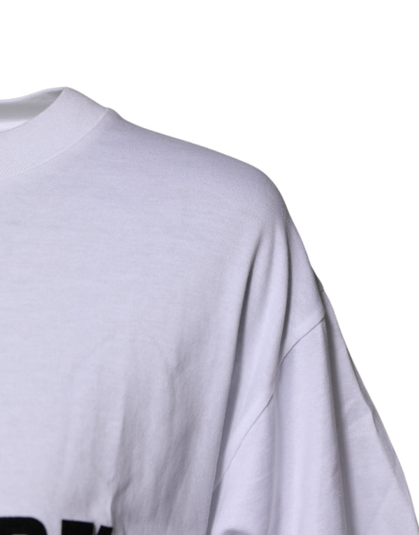 White Printed Round Neck Top Cotton T-shirt