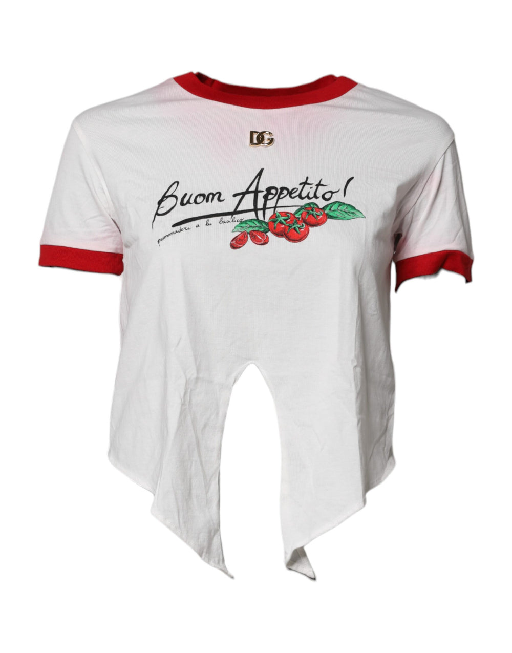 White Printed Round Neck Cropped Top T-shirt