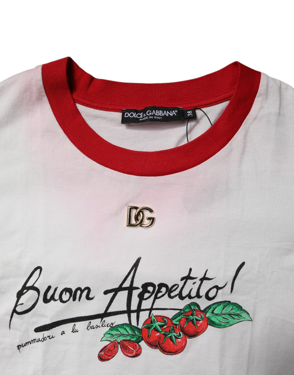 White Printed Round Neck Cropped Top T-shirt