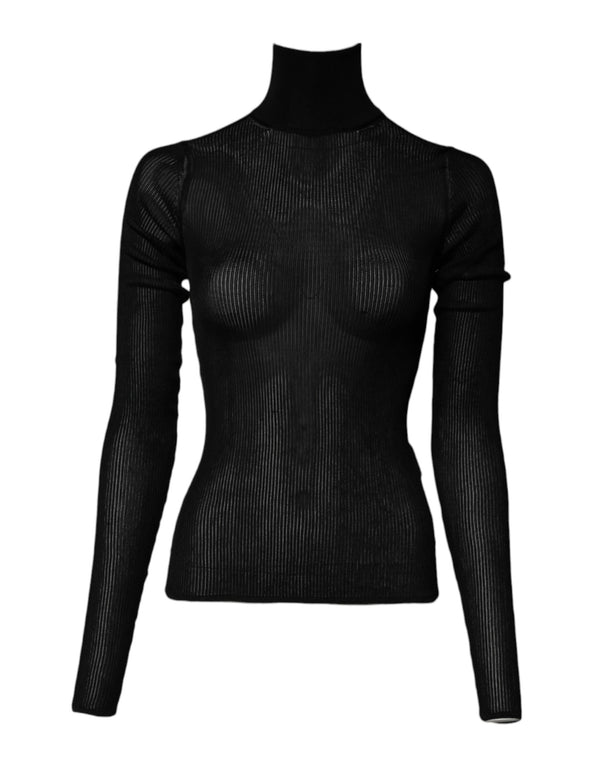 Black Knit Long Sleeves Turtleneck Slim Top