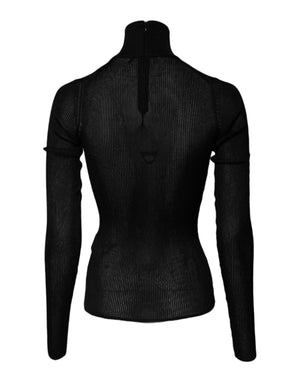 Black Knit Long Sleeves Turtleneck Slim Top