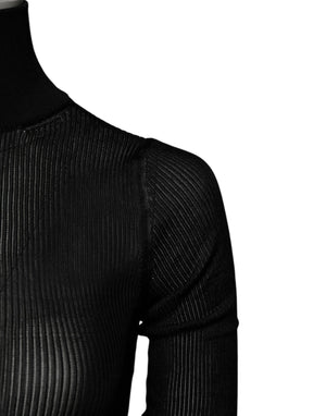 Black Knit Long Sleeves Turtleneck Slim Top
