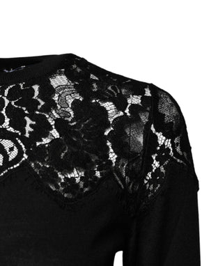 Black Floral Lace Long Sleeves Blouse Top