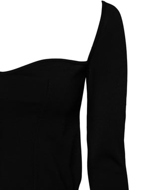 Black Square Neckline Long Sleeves Sweater