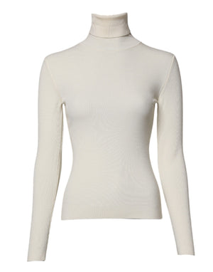 Cream Long Sleeves Turtleneck Slim Sweater