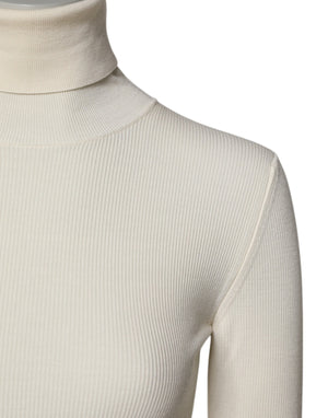 Cream Long Sleeves Turtleneck Slim Sweater