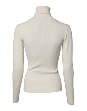 Cream Long Sleeves Turtleneck Slim Sweater