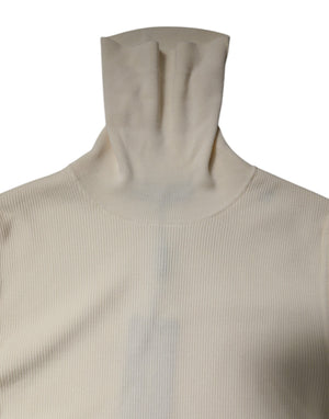 Cream Long Sleeves Turtleneck Slim Sweater