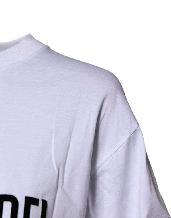 White Printed Round Neck Top Cotton T-shirt