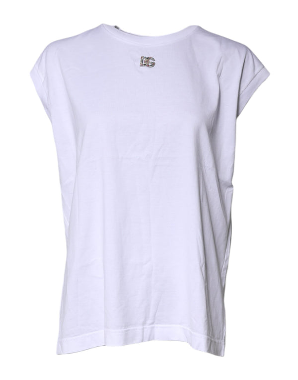 White Cotton Sleeveless Round Neck Tank Top