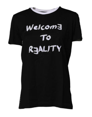 Black Printed Round Neck Top Cotton T-shirt