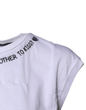 White Cotton Sleeveless Printed Tank T-shirt