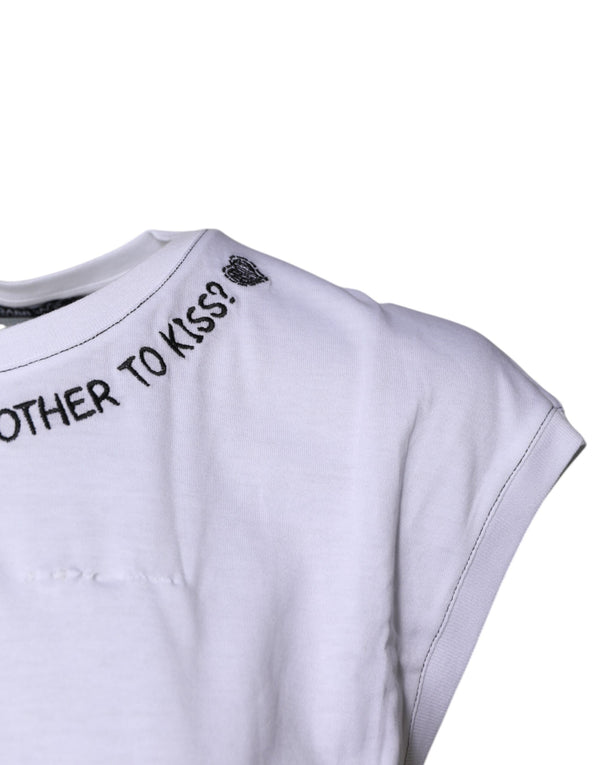 White Cotton Sleeveless Printed Tank T-shirt